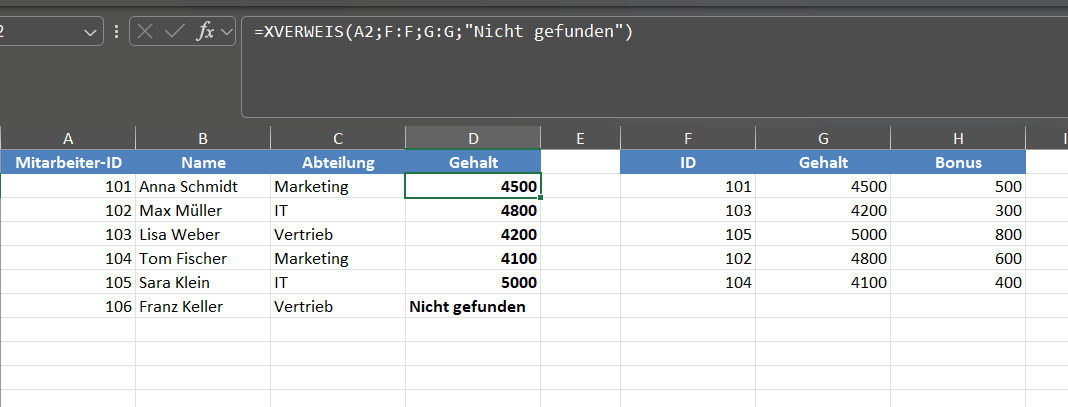 XVerweis Beispiel mit "Nicht gefunden" Einstellung